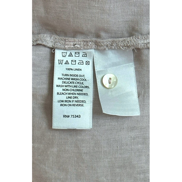 H HALSTON 100% Linen Split Neck Blouse Blush Pink Top Long Sleeve Soft Medium - Picture 8 of 9
